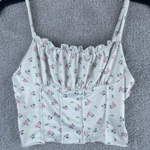 SHEIN White and Pink Floral Camisole